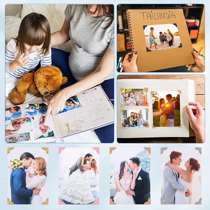 GOONAVI 15 Sheets 360 PCS Golden Black Acid-Free Photo Corners Notebook, Self-Adhesive Corners for DIY Album Journal, Corner Stickers for Trip Memory Book