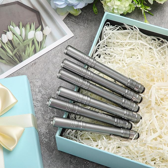 12 Pack LED Penlight Bulk, Pocket Flashlight with Clip, Aluminum Pen Flashlights Mini Pen Light for Nurses Hospital Outdoor Camping Emergency Hiking(Silver Gray)