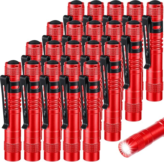 Hortsun 20 Pcs Mini Pen Light Flashlights Christmas Gifts for Men Pocket Flashlights Pen with Clip Small LED Handheld Slim Torches Without Battery(3.54 Inch,Red)