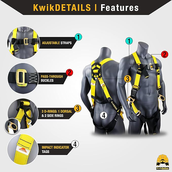 KwikSafety - Charlotte, NC - Gibbon Grip 3 ft [System] Anchor Cross Arm Strap, 10’ Self Retracting Lifeline 6’ Safety Lanyard 3 D-Ring Harness 10 lb Tool Lanyard Fall Arrest OSHA ANSI