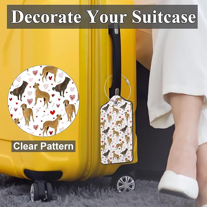 Cute Colorful Dog 2 Pack PU Leather Luggage Tags for Suitcase, Red Heart Travel Cruise Tag with Privacy Flap, Name ID Label and Metal Loop for Women Men Baggage Handbag School Bag