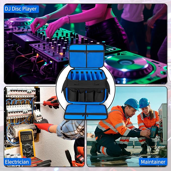 Cable File Bag With Adjustable Dividers Dj Gig Bag for Cables, Cords,DJ Gear,Sound Instrument and Accessories 16L x 11W x 12H inch, Blue