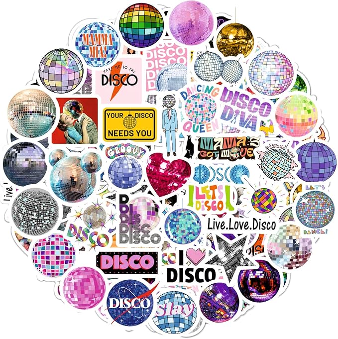 BulbaCraft 100Pcs Disco Stickers, Disco Ball Stickers, Discoball Decorations, Gifts for Women & Men