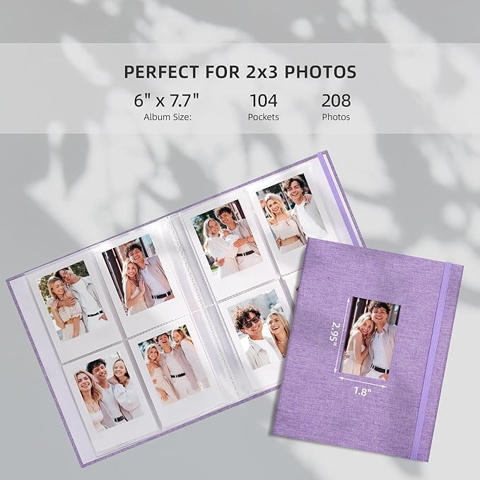 Vienrose Mini Polaroid Photo Album Book 208 Photos 2x3 Inch Pictures for Fujifilm Instax Mini 7s 8 9 11 25 26 40 50s 90 Evo Z2300 Instant Camera, Polaroid Snap Purple 1 Pack