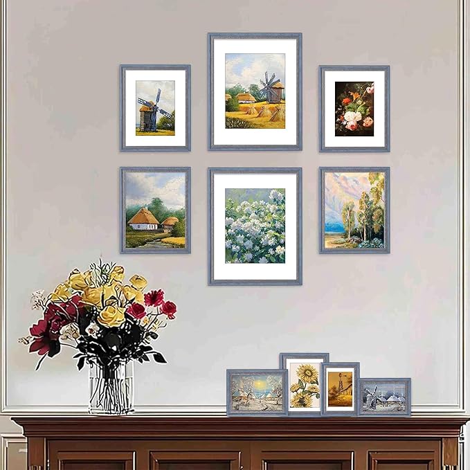 VIOLABBEY 4x6 Picture Frame Blue Gold, Display 3.5x5 Photo with Mat or 4x6 without Mat, Ornate Vintage 4 x 6 Frame for Wall Decor or Tabletop Display, Blue Gold