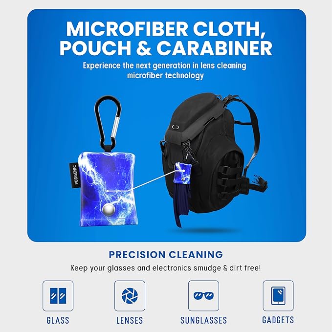 Microfiber Cloth & Glasses Wipes (1 Pack) Lens & Glasses Cleaning Cloth - Eyeglass Cleaner - Camera Lenses & Gadget Delicate Screens - Blue
