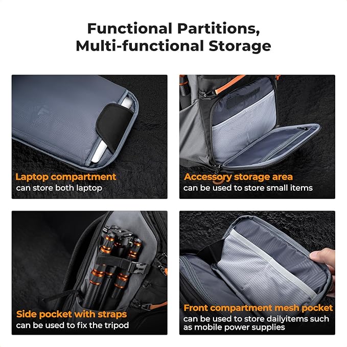 K&F CONCEPT Camera Backpack Shoulder Bag for Photographers, Hardshell Case Camera Bag, Multifunction Photography Backpack with 15.6" Laptop Compartment