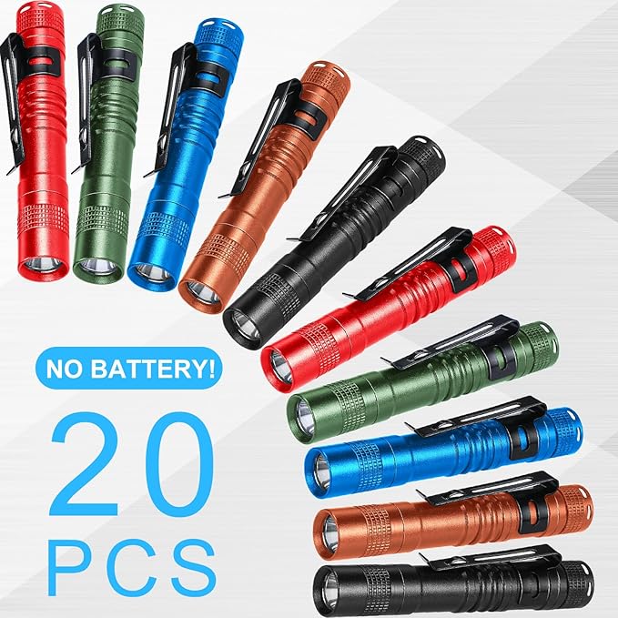 Hortsun 20 Pcs Mini Pen Light Flashlights Christmas Gifts for Men Pocket Flashlights Pen with Clip Small LED Handheld Slim Torches Without Battery(3.54 Inch,Black, Brown, Green, Red, Blue)