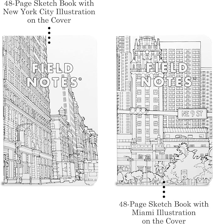 Field Notes: Streetscapes Edition Sketch Book 2-Pack Version B - Los Angeles & Chicago - Blank Paper Memo Book with Covers for Coloring - 4.75 x 7.5 Inch