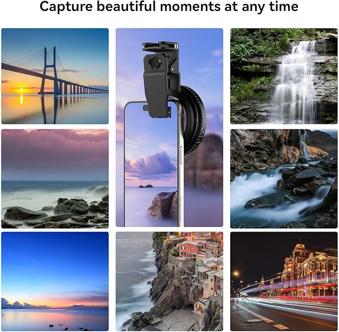 APEXEL 67mm Variable ND2-32 ND Filter for iPhone/DSLR Neutral Density Filter for iPhone Camera Lens 16 15 14 13 12 Pro Max Samsung Galaxy Huawei with Adapter Ring, Universal Clip, Cold Shoe