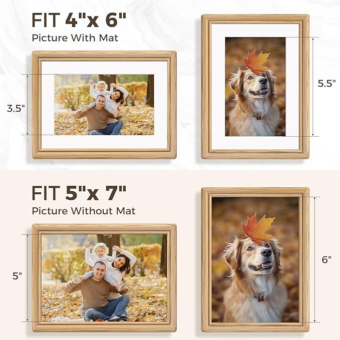 Dreamland 5x7 Picture Frame, Oak Wood 5 by 7 Frames for Tabletop & Wall Display, 5x7 Picture Frame Matted to 4x6, Rustic Wood Photo Frames with Tempered Glass