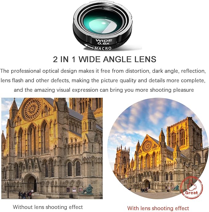 Phone Camera Lens Kit Upgraded Version Telephoto 28X Wide Angle 0.6X Macro 20X Fisheye 198° for Most