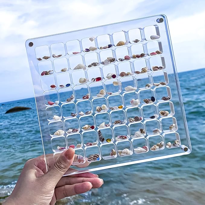 Multi-Style Clear Acrylic Magnetic Seashell Display Collecting Box, Acrylic Shadow Box for Tiny Treasure Hunting Seashell Holder Display Grid Cabinet Case Box,Display Seashell Jewelry Crystal