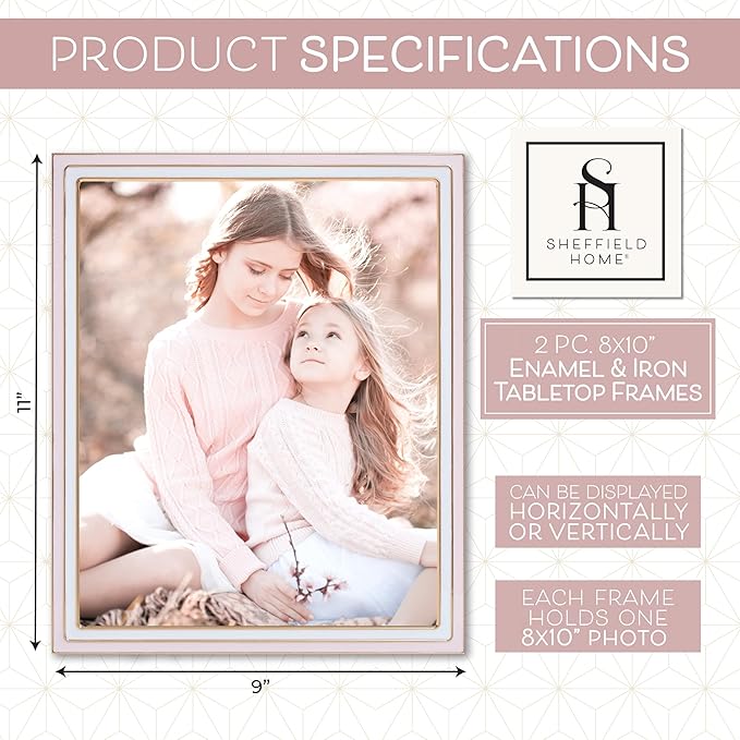 Sheffield Home Tabletop Picture Frame – Iron Enamel Decorative Display Frame for Home or Office, 8x10 Inch, Light Pink