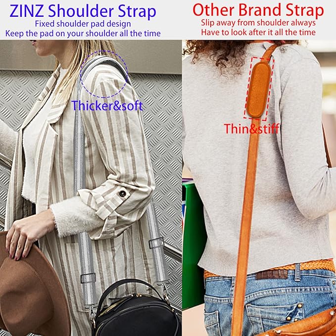 ZINZ Shoulder Strap 58" Ultra-Thick Fixed Padded and Adjustable Buckles Crossbody Strap for Briefcase Laptop Bag Luggage