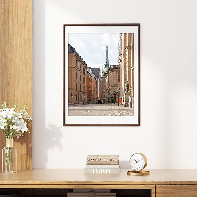 Dreamland 18x24 Frame Matted to 16x20 Solid Walnut Wood Picture Frames Handcrafted Rounded Corner with HD Tempered Glass Tabletop or Wall Mount Display, 1 Pack