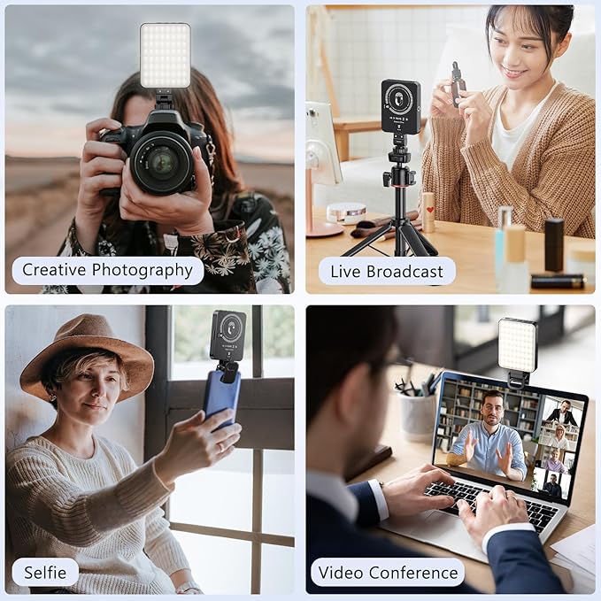 VRIG 128 LEDs Fill Light for Video Recording, 3 Color Temperatures, FD-128 Rechargeable Magnetic Selfie Light for iPhone Mag Safe, Pictures, Vlogging, Containing Clip, Cold Shoe Adapter & 1/4 Thread