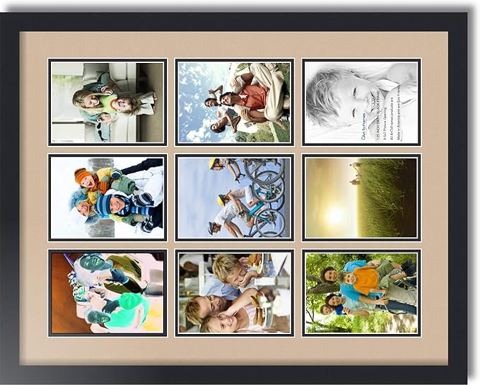 Art to Frames Double-Multimat-1048-782/89-FRBW26079 Collage Photo Frame Double Mat with 9-5x7 Openings and Satin Black Frame