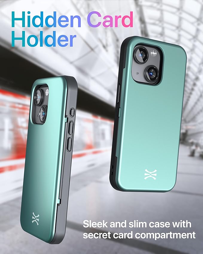 TORU for iPhone 15 Wallet Case with Card Holder, Hidden ID Credit Card Slot Flip Kickstand, Slim Fit Shockproof Heavy Duty Phone Cover with Strap - Green