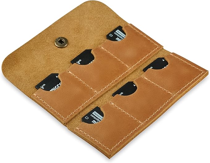MAKYN Leather SD/Micro SD Card Holder & Organizer, Storage Case, Travel Memory Card Cover (Vintage Brown)