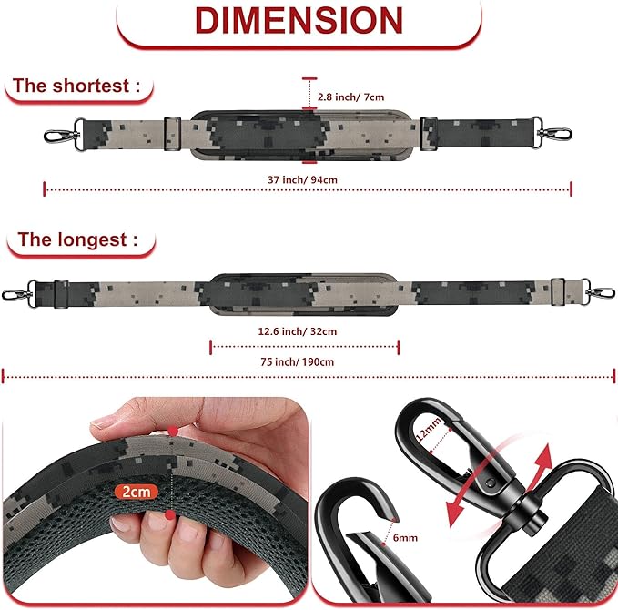 ZINZ 75" Shoulder Strap with Fixed Pad and Dual Balanced Buckles，Camouflage Gray