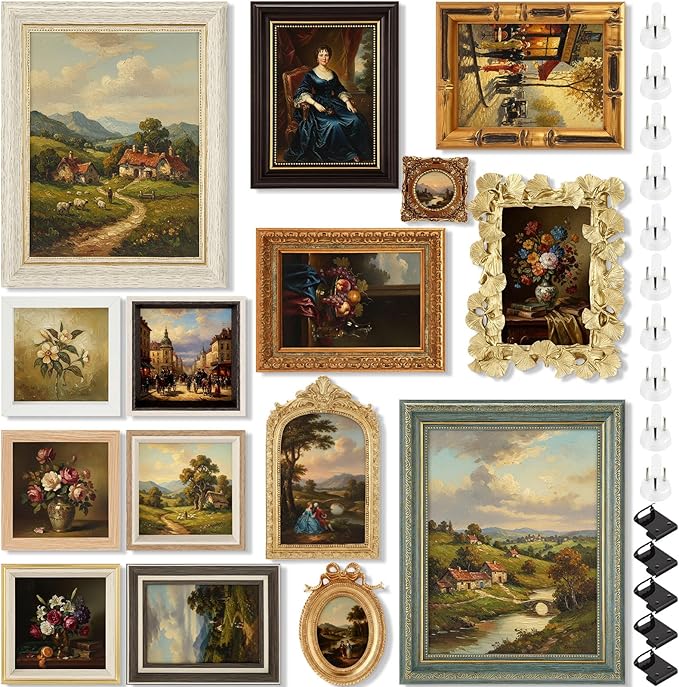 Kathfly 15 Pack Vintage Picture Frames for Wall or Tabletop Display Ornate French Country Frames Vintage Farmhouse Decor Antique Wall Art Set for Gallery Bedroom Living Room Decor
