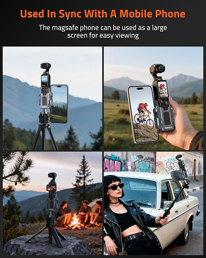Magnetic Mount Stand Compatible with DJI Osmo Pocket 3,Magnet Suction Case Holder,Protective Cage,Pocket 3 Accessories Handle Grip with Cold Shoe Mount for Vlog,Gym,Travel,Any Metal Surface