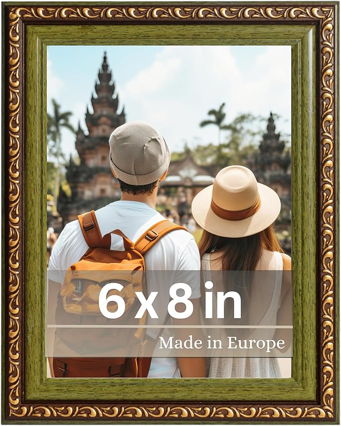VictoR Picture Frame Chagall 6x8 Brown Green - Vintage Picture Frames with Shutterproof Acrylic Glass - 6 x 8 Photo Frame - Brown Picture Frames - Antique