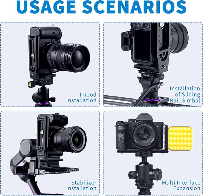 Bestoct DSLR Camera L Bracket with 1/4" & 3/8" Screw Hole, Vertical Horizontal Switching Tripod Mount Quick Release Plate Compatible with Canon Nikon Sony Stabilizer Tripod Monopod,for Arca Interface