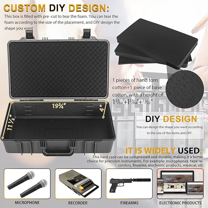 ITHWIU Protective Hard Case Shockproof Water-resistant with Customized DIY Foam Insert fit for Camera, etc, 20.5 X 13.5 X 5.5-Inch