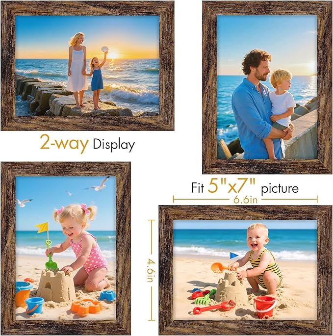 Vittanly 5x7 Picture Frame, Made of Solid Wood and Shatterproof Plexiglass, Wooden Photo Frame for Wall Mounting or Tabletop Display, Picture Frame for Home Decor with Stand, Dark Brown, 1 Pack