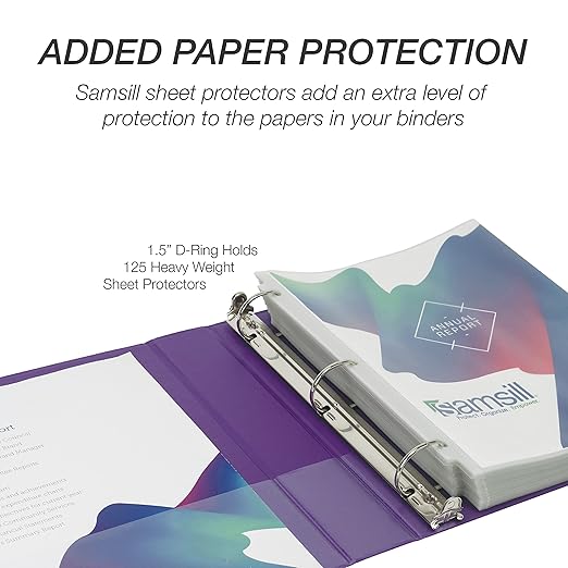 Samsill Durable 1.5 inch 3 Ring Binder, Made in USA, D Ring Binder, FSC 100% Recycled Chipboard, Purple, 4 Pack