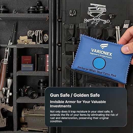 Rechargeable Desiccant Packs for Gun Safe (6 x 100g) – Heavy Duty Reusable Silica Gel Moisture & Anti-Rust Protection for Firearms, Ammo, Optics & Electronics Equipment