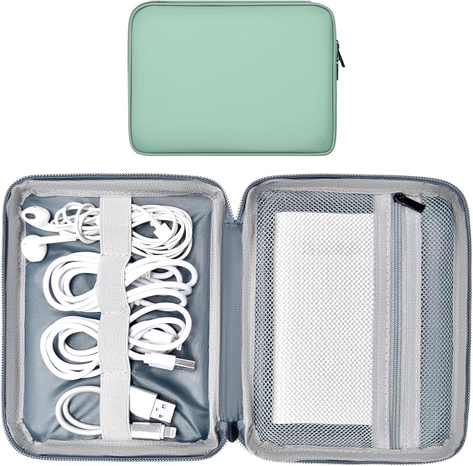 Leather Cord Organizer Travel Waterproof Travel Cable Organizer Bag Portable Tech Organizer Travel Case for Charger Electronic Accessories(Light Green, Single Layer-Small)