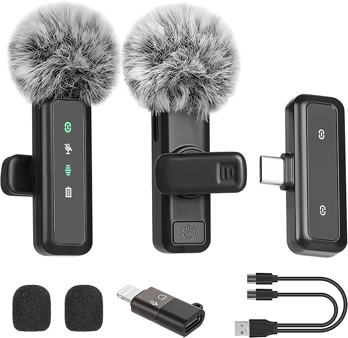 Wireless Lavalier Microphone for iPhone, Mini Mic with LED Display, Plug and Play, Noise Reduction, Phone Microphone for Video Recording, Podcast, YouTube, TikTok (Mic2)