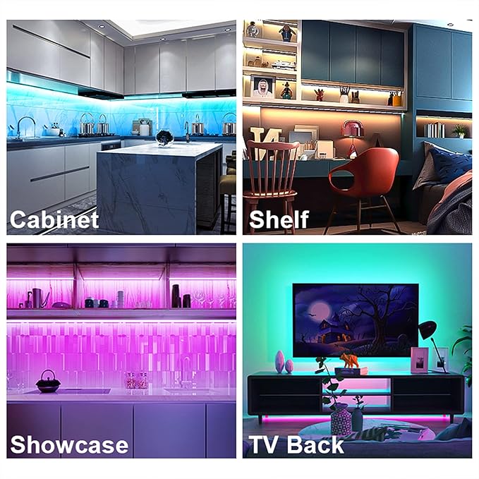 maylit 8 PCS RGB Under Cabinet Lighting Kit, App and Remote Control Strip Lights, Music Sync Color Changing Led Lights with ETL Listed Power Adapter, for Cabinet, Counter, Shelf, Bookcase, 13ft
