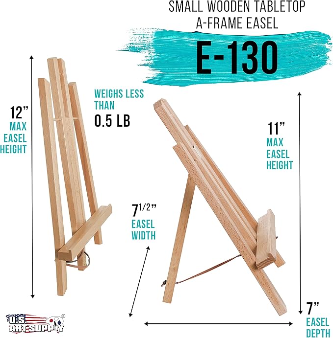 U.S. Art Supply 11" Small Tabletop Display Easel - Beechwood Artist A-Frame Display Stand, Wooden Easel for Painting, Canvas Stand, (Pack of 1) Classrooms Events Photo Picture Sign Holder