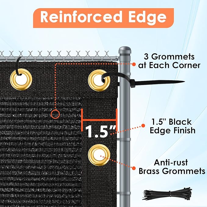 iCover 4x12ft Fence Privacy Screen, Heavy Duty Fencing Panels Screens, Outdoor Shade Cloth Mesh Barrier, Reinforced Bindings and Brass Grommets, Cable Zip Ties Included, Black