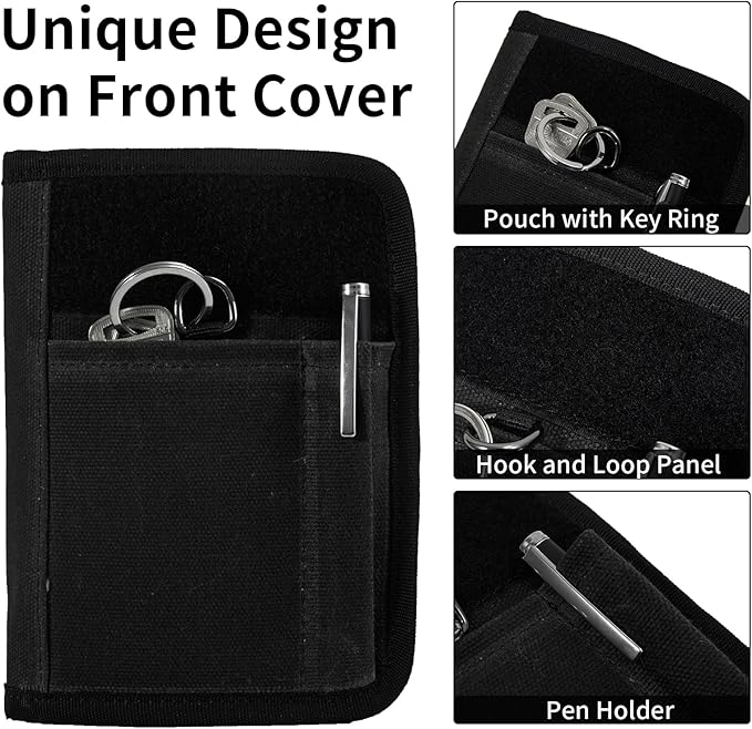 Field Notes Notebooks Cover for 3.5 X 5.5 Inch, Waxed Canvas Field Journal Covers With Notes Wallet, Water Resistant Journal Notebook Planner,Velcro Design and D-Ring Keychain