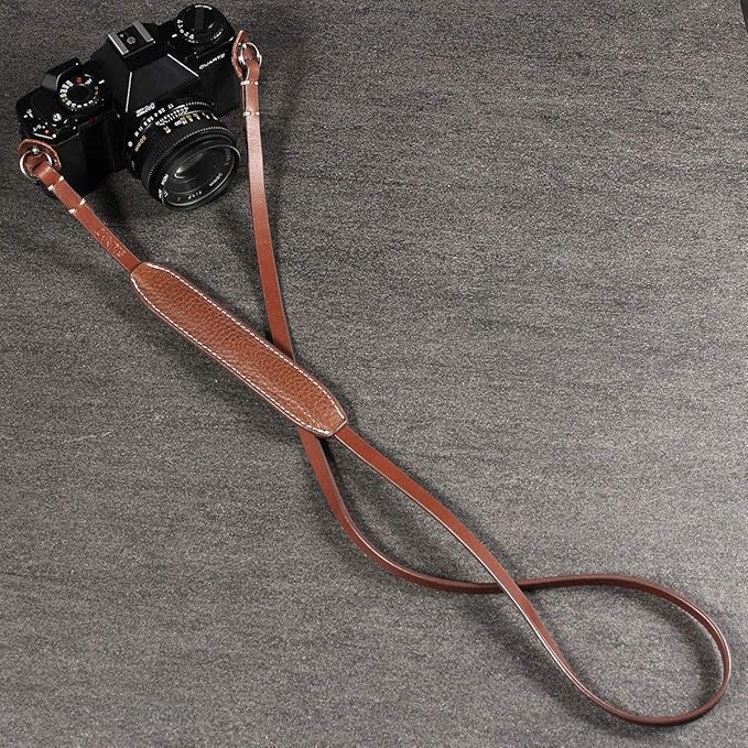 CANPIS CP005 Leather Camera Neck Shoulder Strap with Pad, Mirrorless Camera Strap Compatible with Sony Leica Nikon Fujifilm Olympus Panasonic (Color: Brown, Length 108cm)