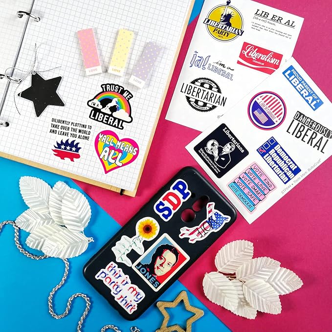 BulbaCraft 100Pcs Liber al Stickers, Demo crat Stickers and Decals for Laptops and Water Bottles, Libertar ian Decals, Gifts for Women & Men