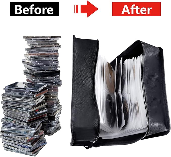 Siveit CD/DVD Binder, CD DVD Case Holder Binder 400 Capacity CD/DVD Wallet Storage Booklet Album Box (White binder, Black)