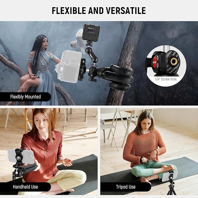 NEEWER Mini Flexible Phone Tripod Stand Portable Vlog Selfie Stick with Remote/Cell Phone Holder/Action Camera Adapter/Cleaning Cloth for Video Recording, Compatible with GoPro Insta360 Camera, TP35