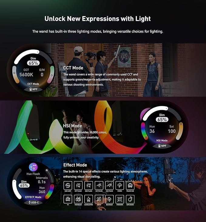 NANLITE Wand 30W RGB LED Handheld Stick Video Light,2700K to 7500K Bi-Color,APP Control Fill Light for Video Recording,Live Streaming (Midnight Blue)