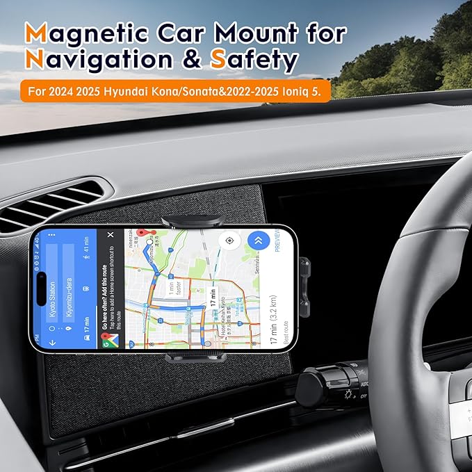 Phone Holder for 2024-2025 Hyundai Sonata/Kona&2022-2025 Ioniq 5/2026 Ioniq 9 Accessories|18N SuperHold Tech|360° Rotate&Anti-Shake|Fits 99% Phones