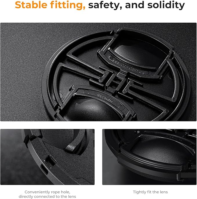 K&F Concept 43mm Lens Cap Cover, 4-in-1 Center Pinch Lens Cover + Anti-Loss Keeper Leash + Microfiber Cleaning Cloth Kits Compatible with Nikon, Canon, Sony, Fujifilm Camera Lenses