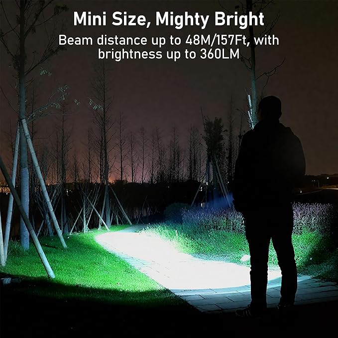 Blukar Rechargeable EDC Flashlight, 360L Mini Keychain Flash Light with 3 Lighting Modes, Memory Function, Waterproof, Compact and Portable Pocket Light for Everyday Carry, Emergency,Camping,Outdoor