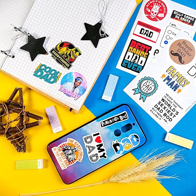 BulbaCraft 100Pcs Funny Dad Stickers for Fathers Day - Funny Gifts for Dad from Daughter or Son, Happy Birthday Daddy Laptop Decals, Gifts for Women & Men