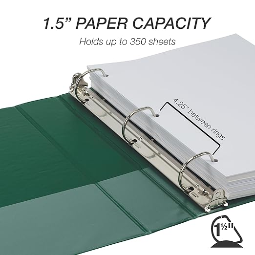 Samsill Durable 1.5 Inch Binder, Made in The USA, D Ring Binder, Customizable Clear View Cover, Forest Green, Holds 350 Pages