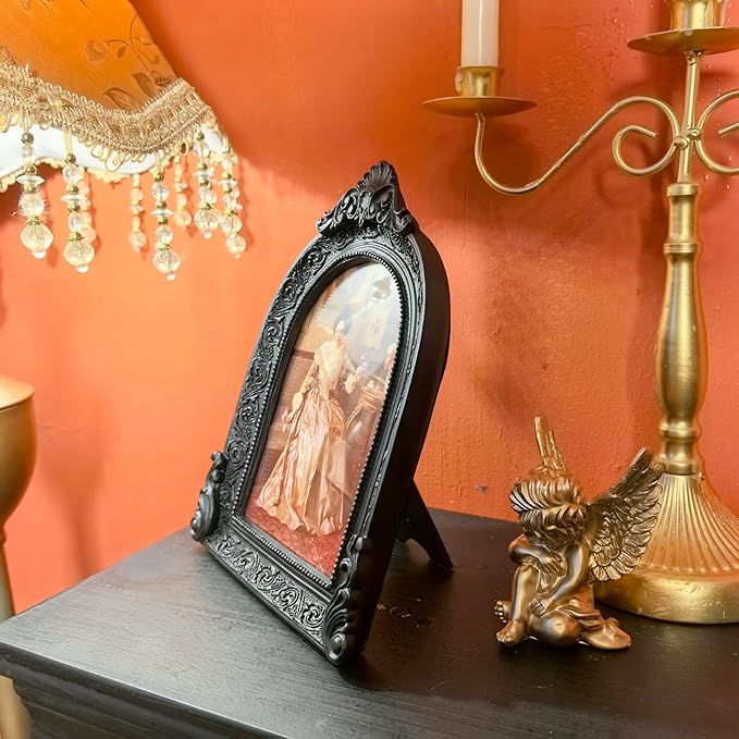 Vintage Picture Frames 5x7 Ornate Black Antique Picture Frames for Wall and Tabletop Vintage Photo Frame Victorian Home Decor Gallery Wall Decor in Arch Shape